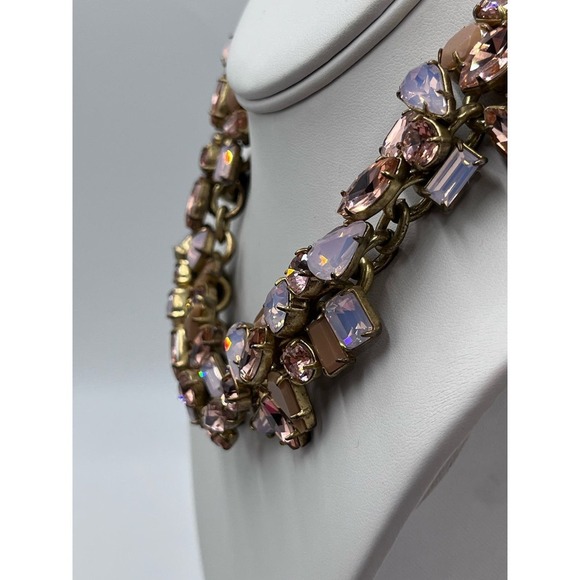 J. Crew Glacier Faceted Pink AB Opalescent Rhinestone Floral‎ Statement Necklace - Picture 12 of 16